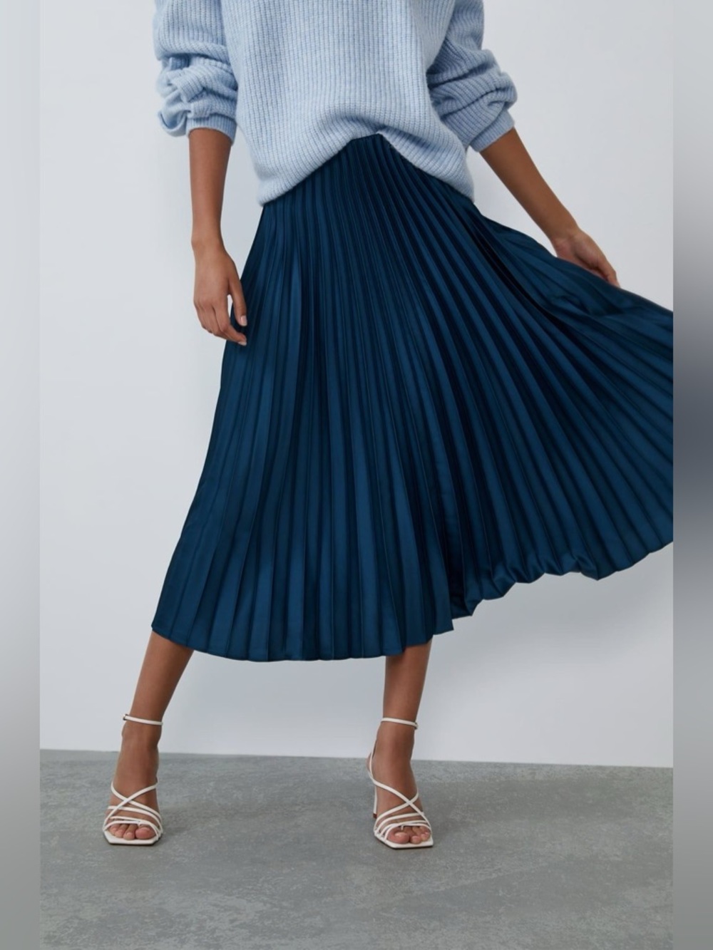 Zara Pleated Satin-Effect Midi Skirt